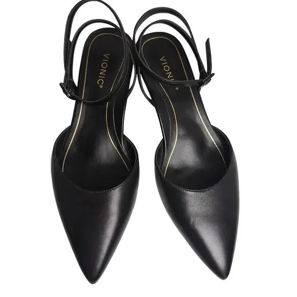 Vionic Womens Jacynda Black Kitten Heels Shoes Sz 8 Ankle Strap Pointed Toe EUC - Picture 3 of 16